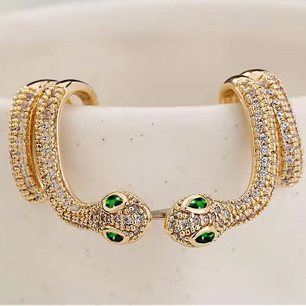 Gold Snake Zircon Earrings Creative Design Trendy Serpent - Picture 2 of 6
